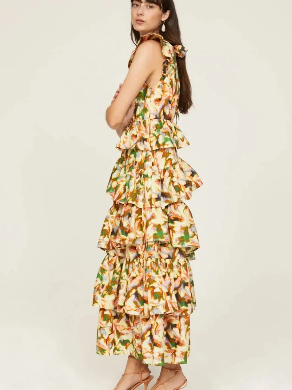 MARIE OLIVER Marisol Maxi Dress Tiered Ruffles Statement Gown Party Sleeveless